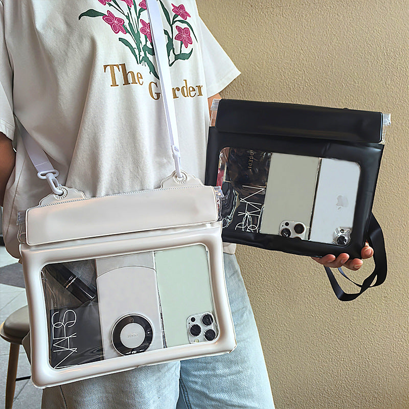 2 Pcs Cartoon Dog Pattern On White Background Cute Floating Waterproof Pouch - Touch-Sensitive Screen & Adjustable Strap