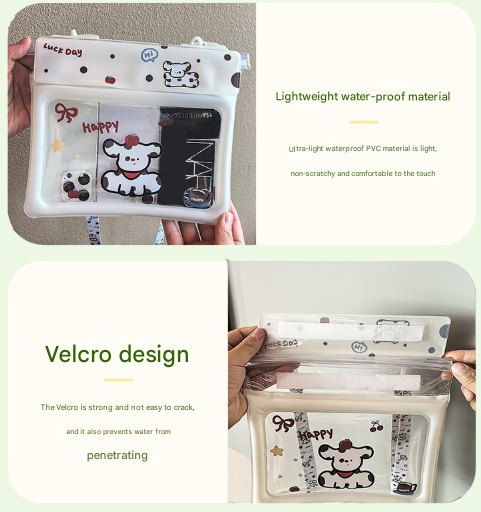 2 Pcs White Flower Pattern On Light Green background Cute Floating Waterproof Pouch - Touch-Sensitive Screen & Adjustable Strap