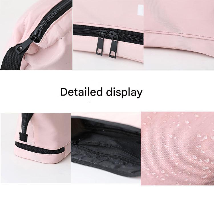 Pink Chic Dual-Compartment Makeup & Toiletry Bag - Large Capacity Travel Organizer with Brush Holder