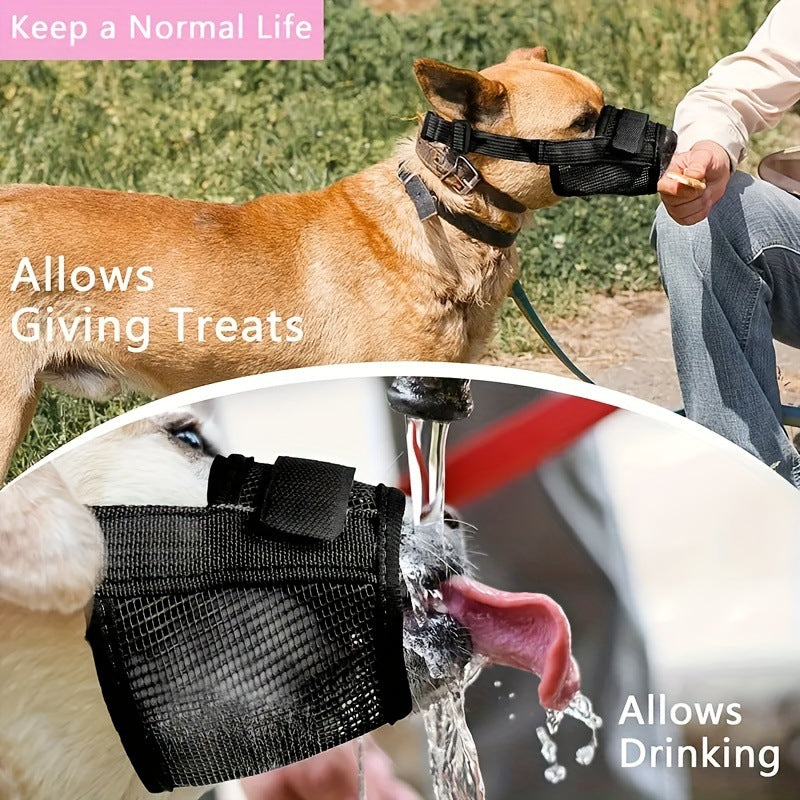 3 Pcs Size M Black Breathable Mesh Dog Muzzle - Soft & Comfortable Guard to Prevent Biting, Allows Panting and Drinking