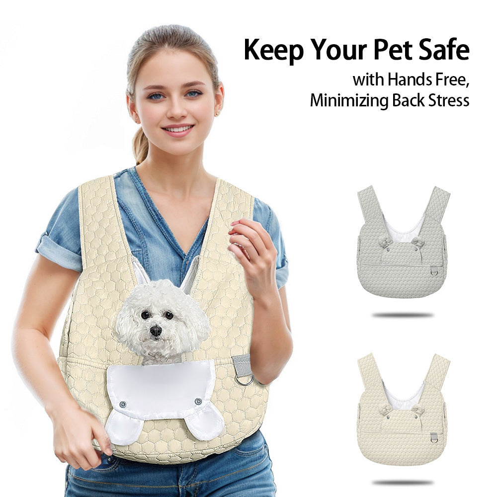 Light Khaki Quilted Hands-Free Pet Carrier Sling - Comfortable Front Pack for Small Dogs & Cats