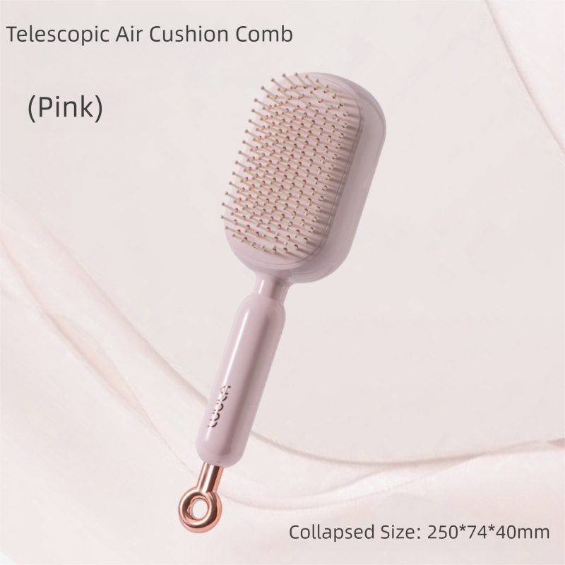 Pink Innovative Self-Cleaning Cushion Hairbrush - Retractable Bristle Detangling & Scalp Massager