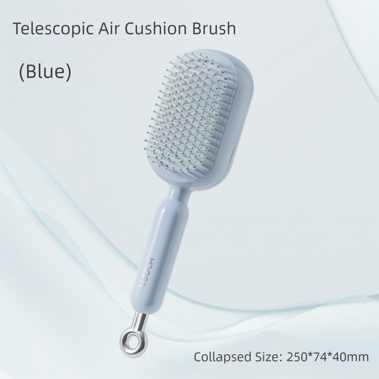 Blue Innovative Self-Cleaning Cushion Hairbrush - Retractable Bristle Detangling & Scalp Massager