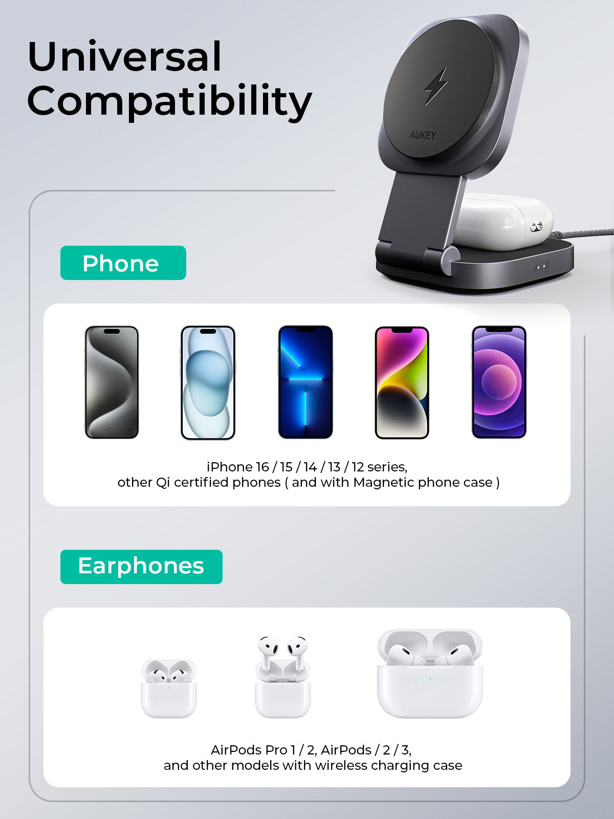 Aukey MagFusion L Qi2 Foldable 2 In 1 Magnetic Wireless Charger (LC-MC211)