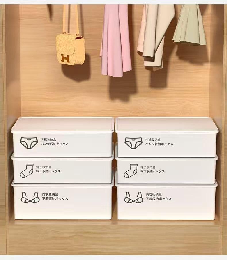 Underwear Panties Socks Box Close-fitting Clothing Storage Box Drawer Three-piece Cover with Compartment Household
