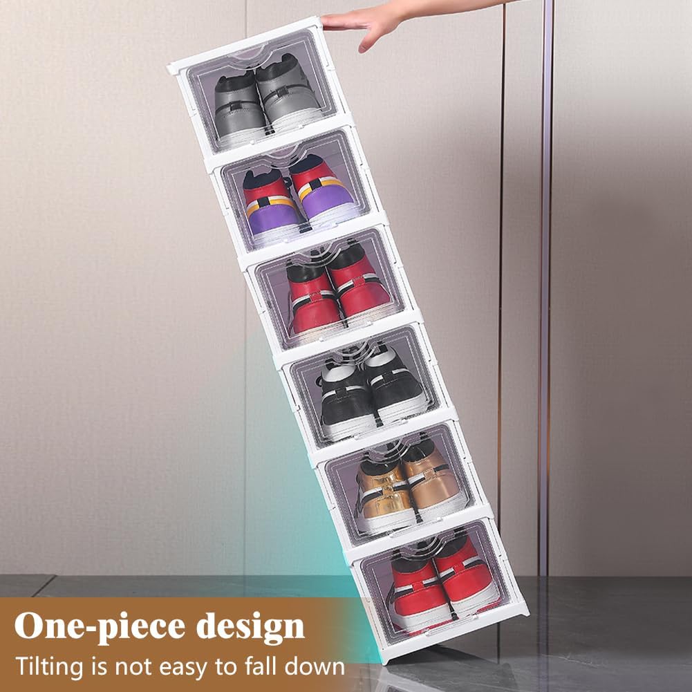 CARLA HOME 3-Tier Stackable Shoe Storage Box Organizer with Clear Door for Closet, Entryway or Cabinet