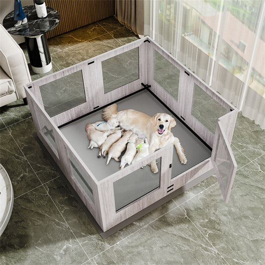 Dog Whelping Box 8 Panels Puppy Pen with Pad