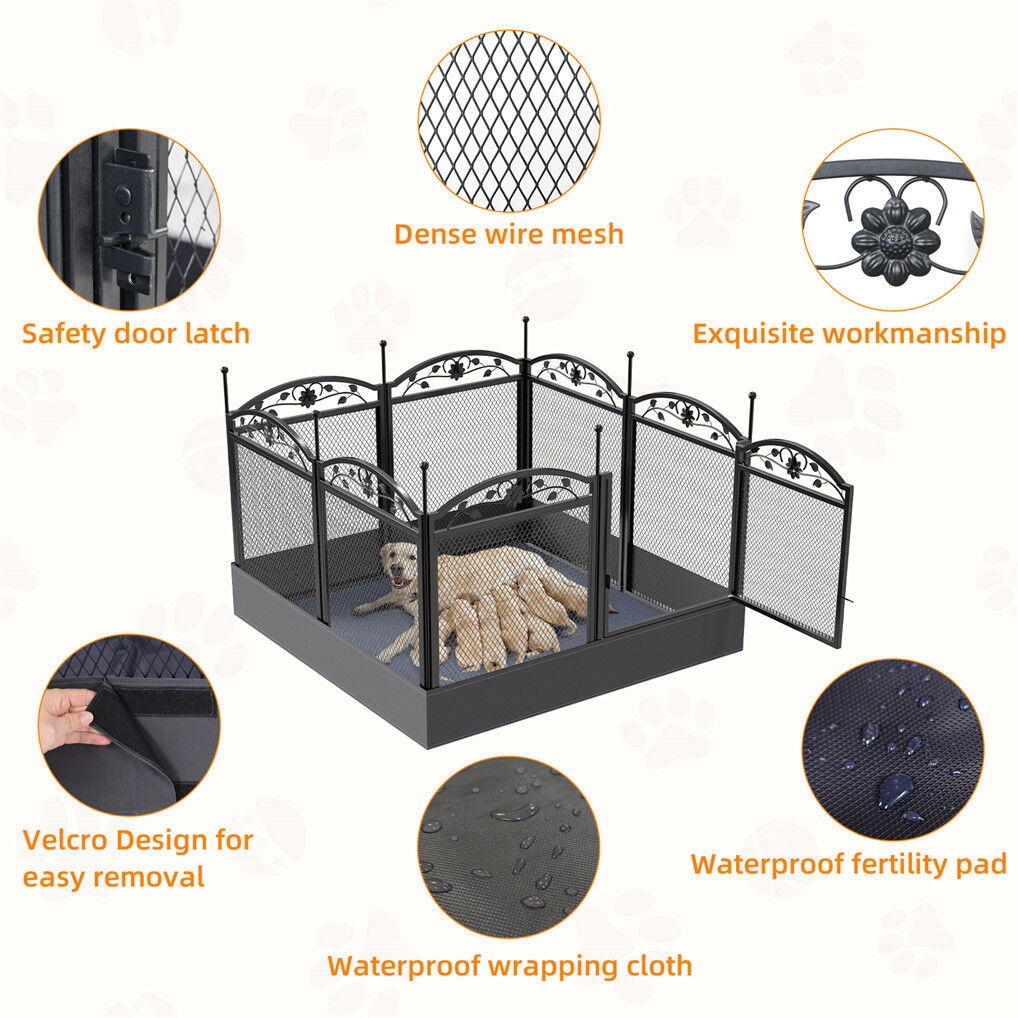 XL Metal Dog Playpen Indoor Fence with Waterproof Pad