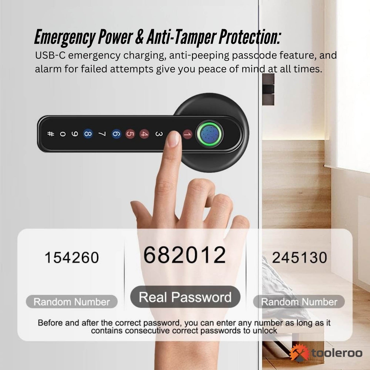 Tooleroo Digital Smart Door Lock Handle - 5in1 Keypad Home Entry Security System