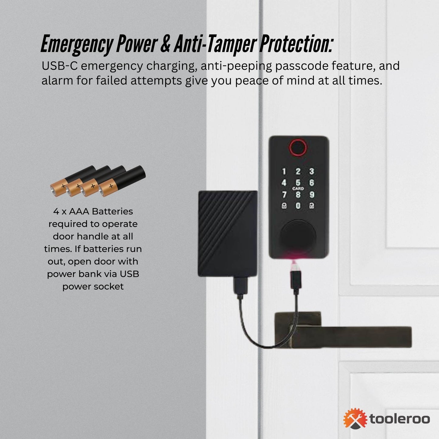 Tooleroo Digital Smart Door Lock Keypad - 5-in-1  Home Entry Security System