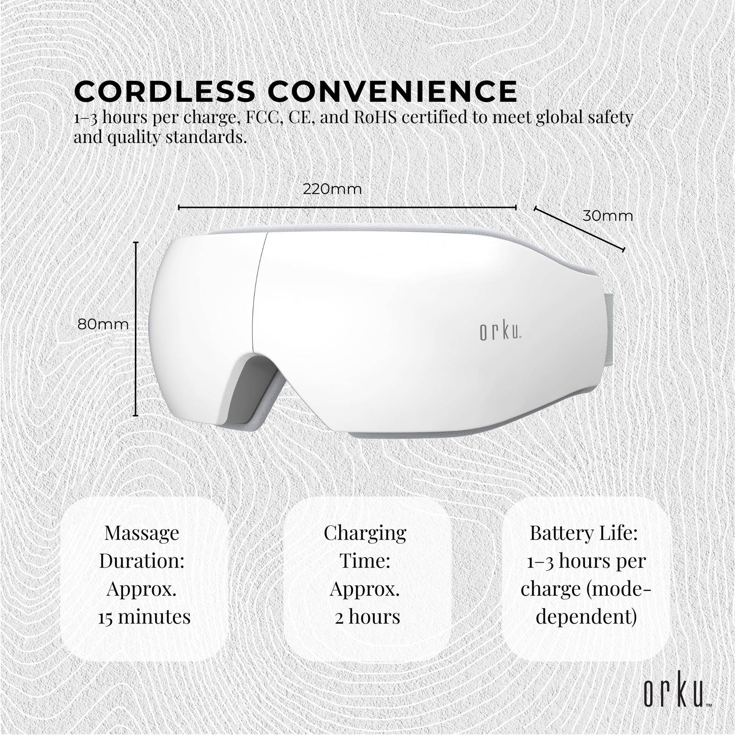 Orku Rechargeable Eye Massager – Vibration Heat Pressure Therapy with Bluetooth