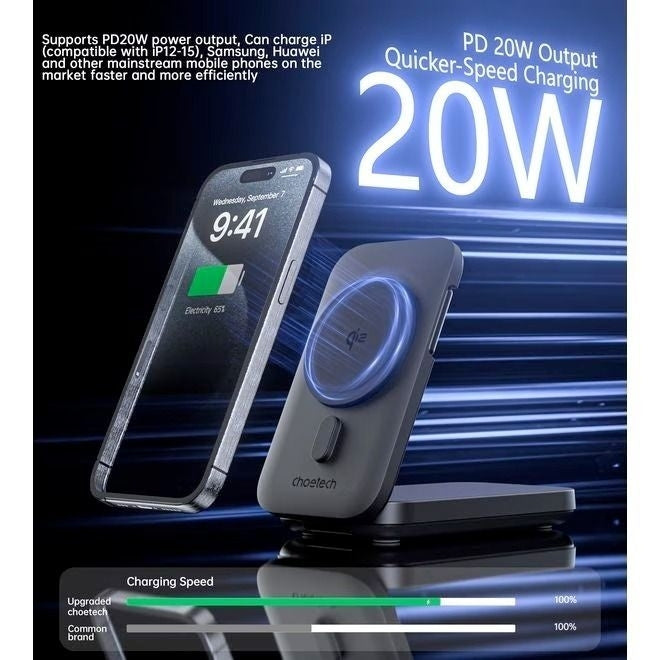 CHOETECH B750 Qi2 Certified 3-in-1 magnetic charger Stand with 10000mAh battery