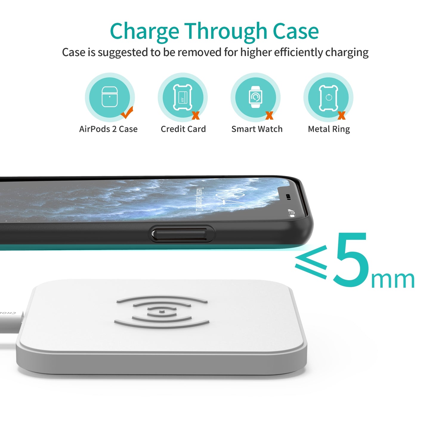 CHOETECH T511-S 10W/7.5W Fast Wireless Charger Pad (White)