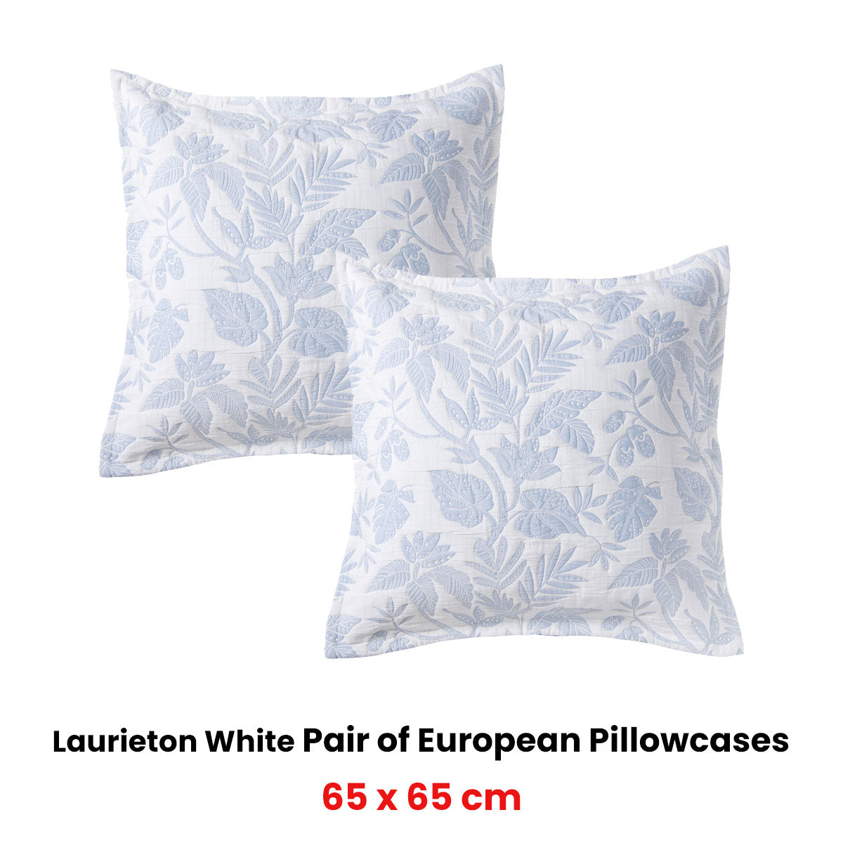 Bianca Pair of Laurieton White European Pillowcases 65 x 65cm