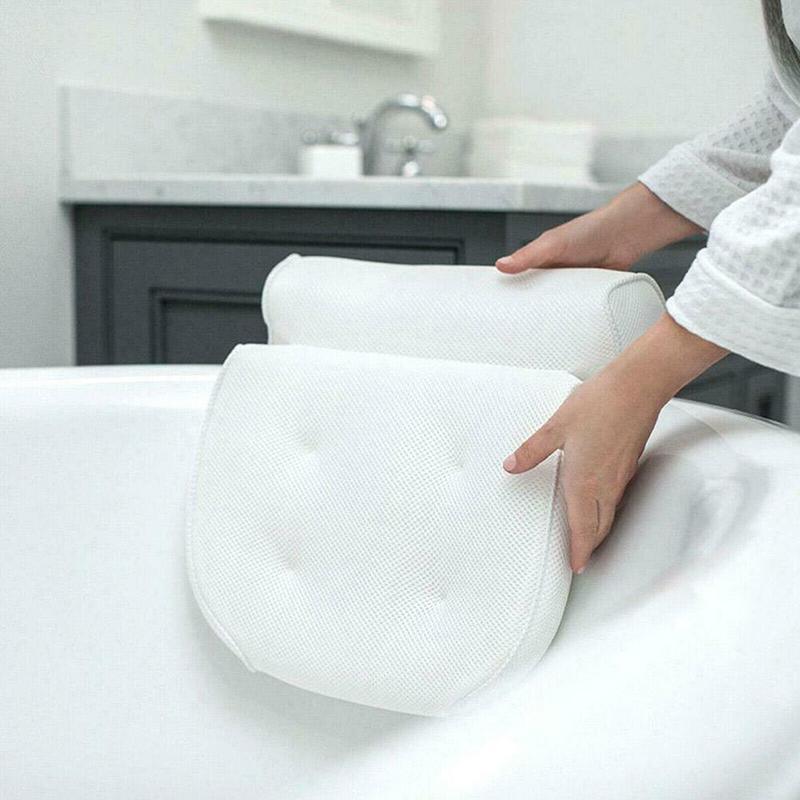 Home 3D Mesh Bath Pillow Back Neck Support Bathtub Spa Hot Tub Suction Cups New