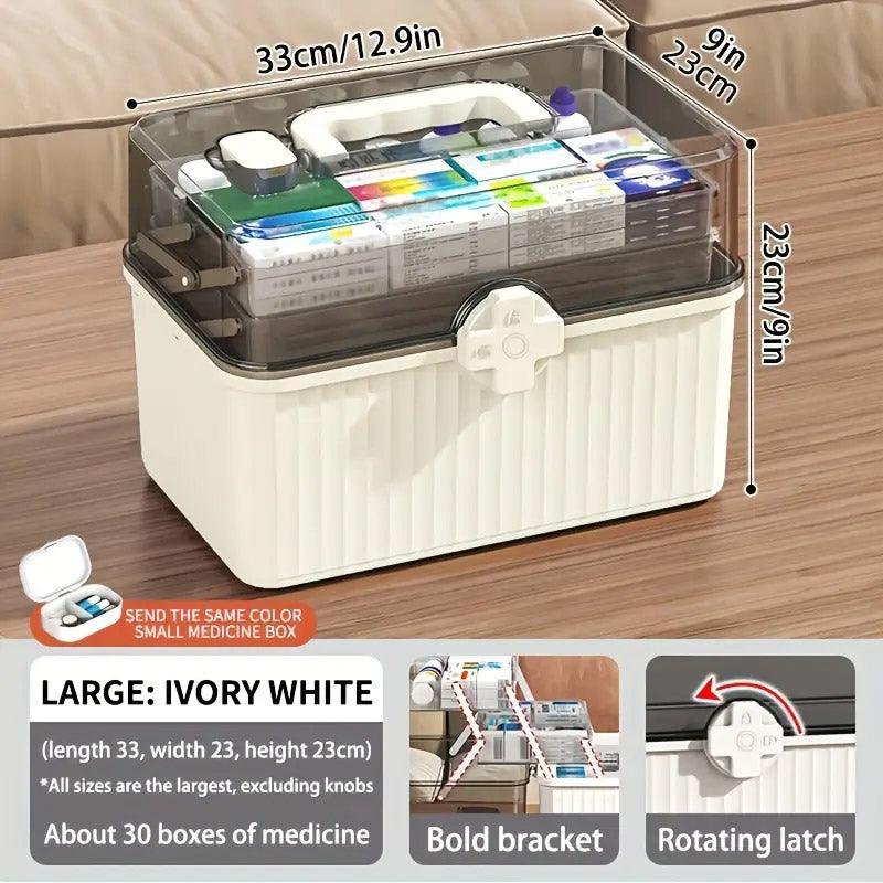 Large Capacity Medicine Cabinet Multi Layer Storage Box for Household First Aid - White