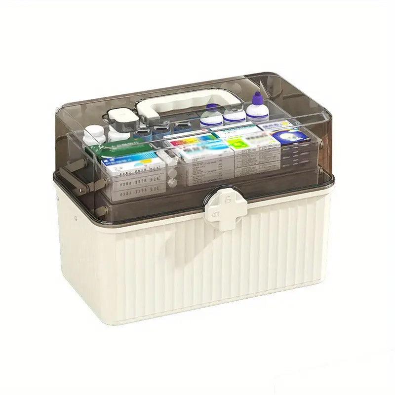 Large Capacity Medicine Cabinet Multi Layer Storage Box for Household First Aid - White