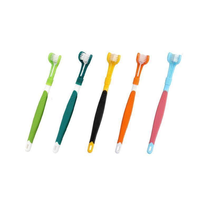 Three Sided Dog Toothbrush Pet Cat Teeth Cleaning Tool Oral Mouth Care Soft Bristle - Dark Green