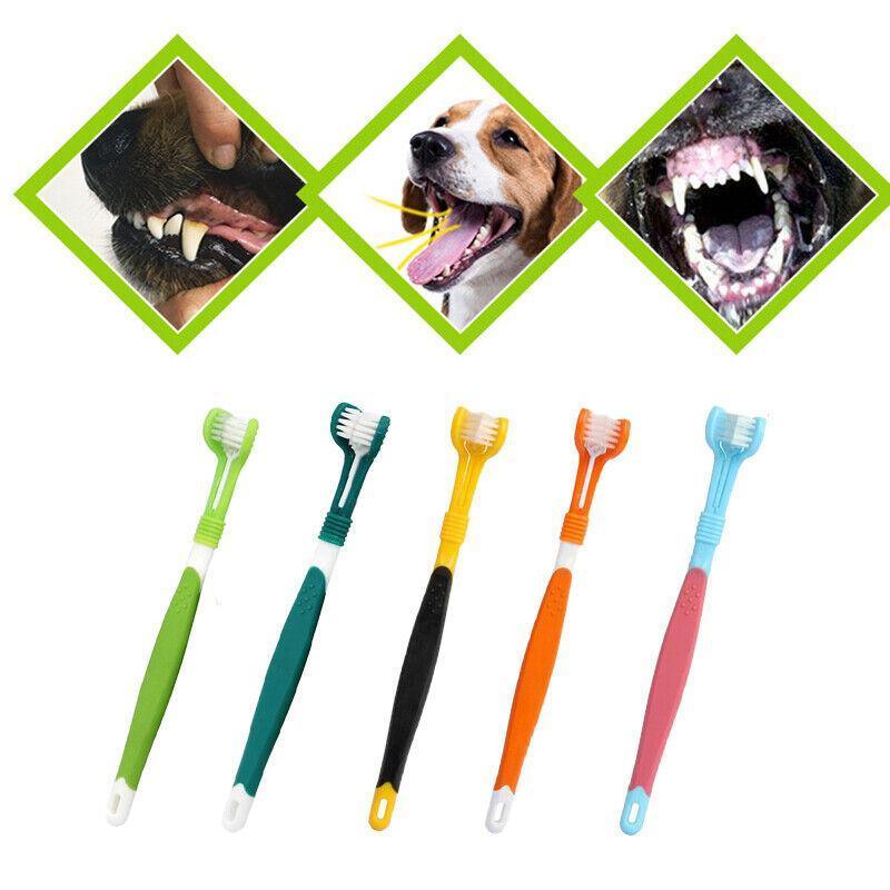 Three Sided Dog Toothbrush Pet Cat Teeth Cleaning Tool Oral Mouth Care Soft Bristle - Dark Green