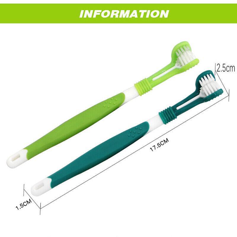 Three Sided Dog Toothbrush Pet Cat Teeth Cleaning Tool Oral Mouth Care Soft Bristle - Dark Green
