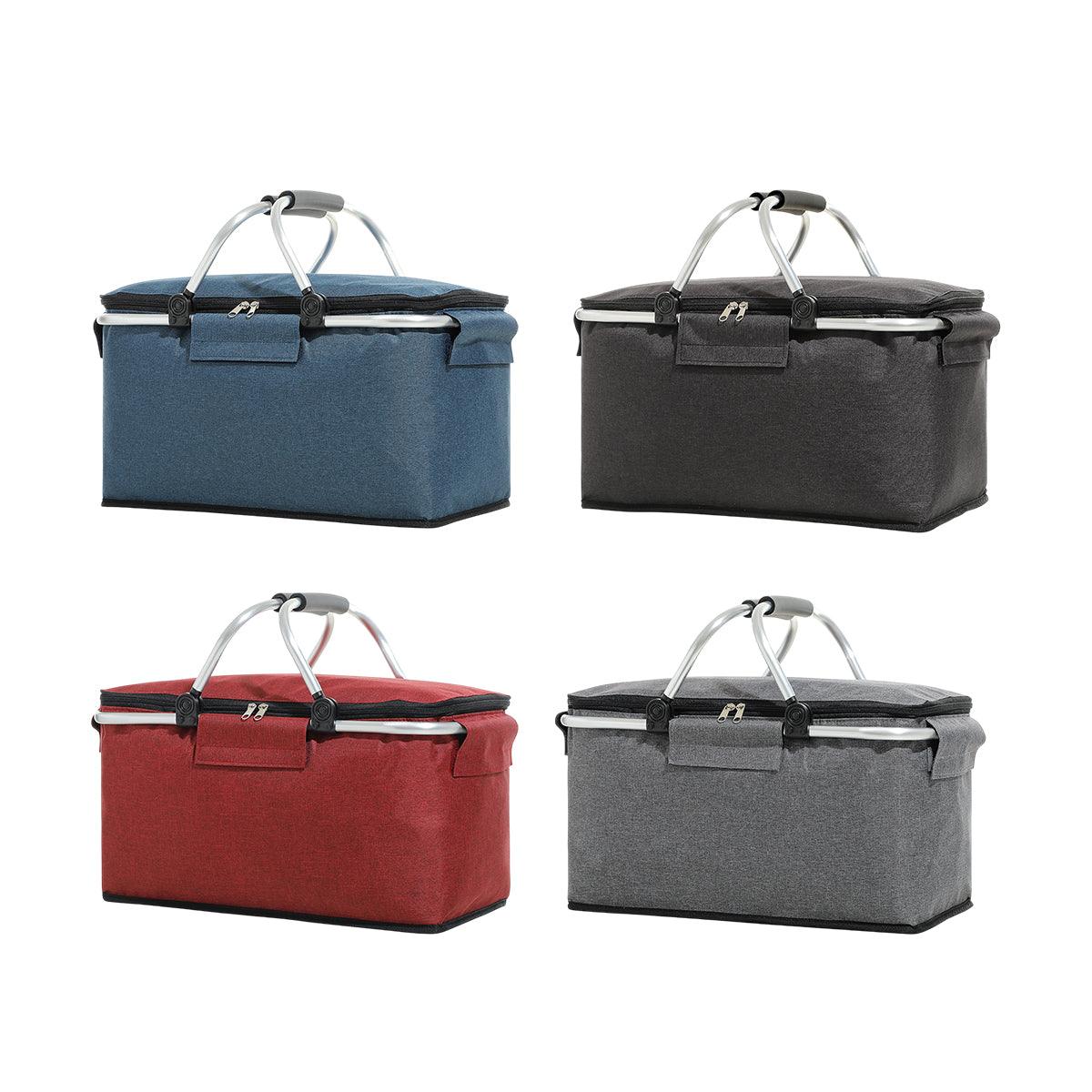 Folding Picnic Basket Insulated Cooler Bag Portable Outdoor Grocery Storage - Navy