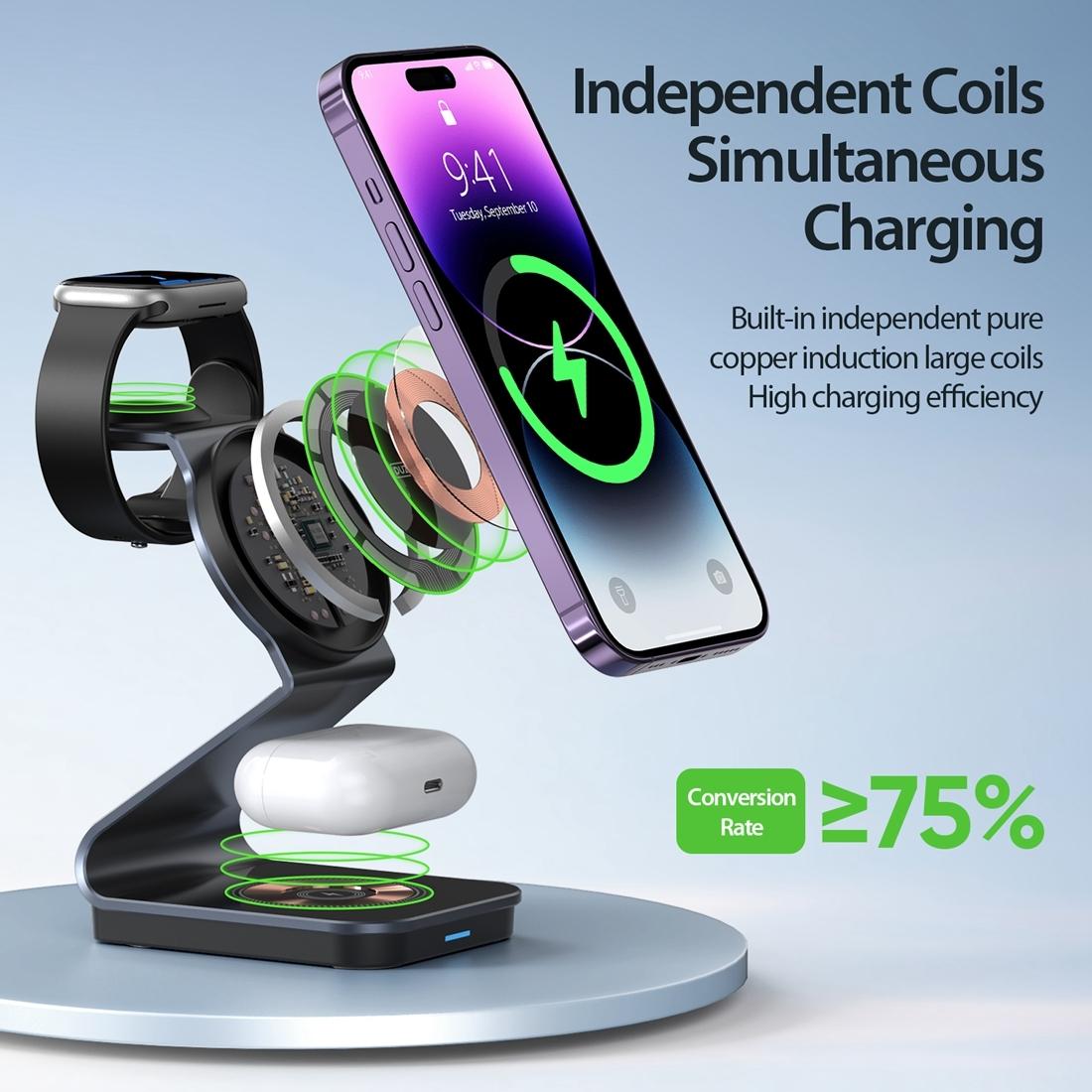 15W 3 In 1 Transparent Magnetic Wireless Charger