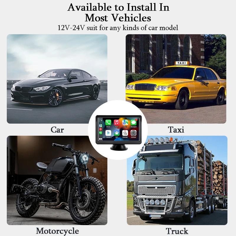 7 Inch Bluetooth 5.0 Carplay Monitor - Portable Compatible With Most Vehicles - Display