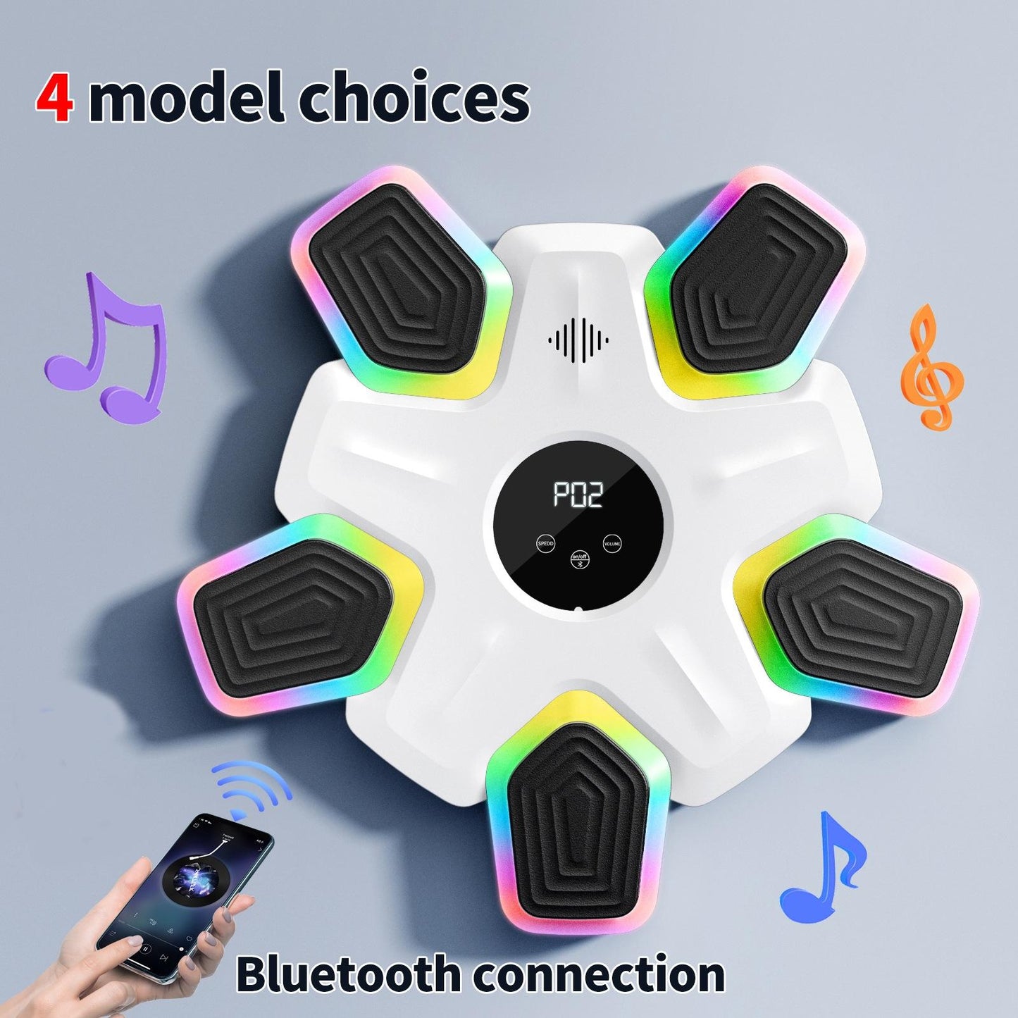 Bluetooth Music Boxing Machine - 4 Modes 9 Speeds Colourful Lights - Only Machine White