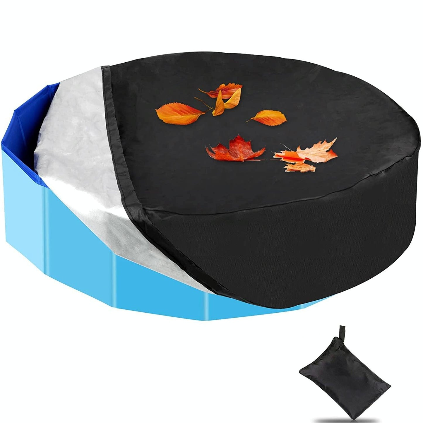 82x30cm Foldable Sunscreen Pool Cover - Dustproof Round Black & Silver