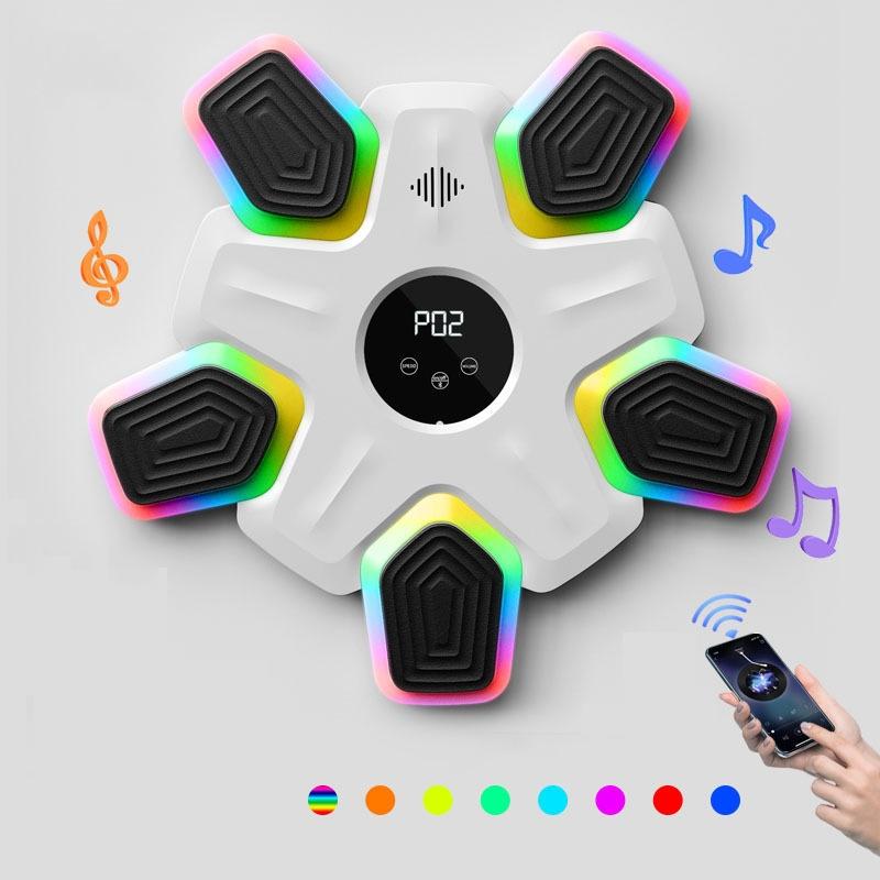 Bluetooth Music Boxing Machine - 4 Modes 9 Speeds Colourful Lights - With Kids Golves White