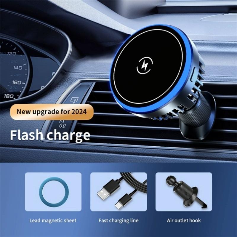 Wireless Car Charger with Rgb Light and Magnetic Air Outlet