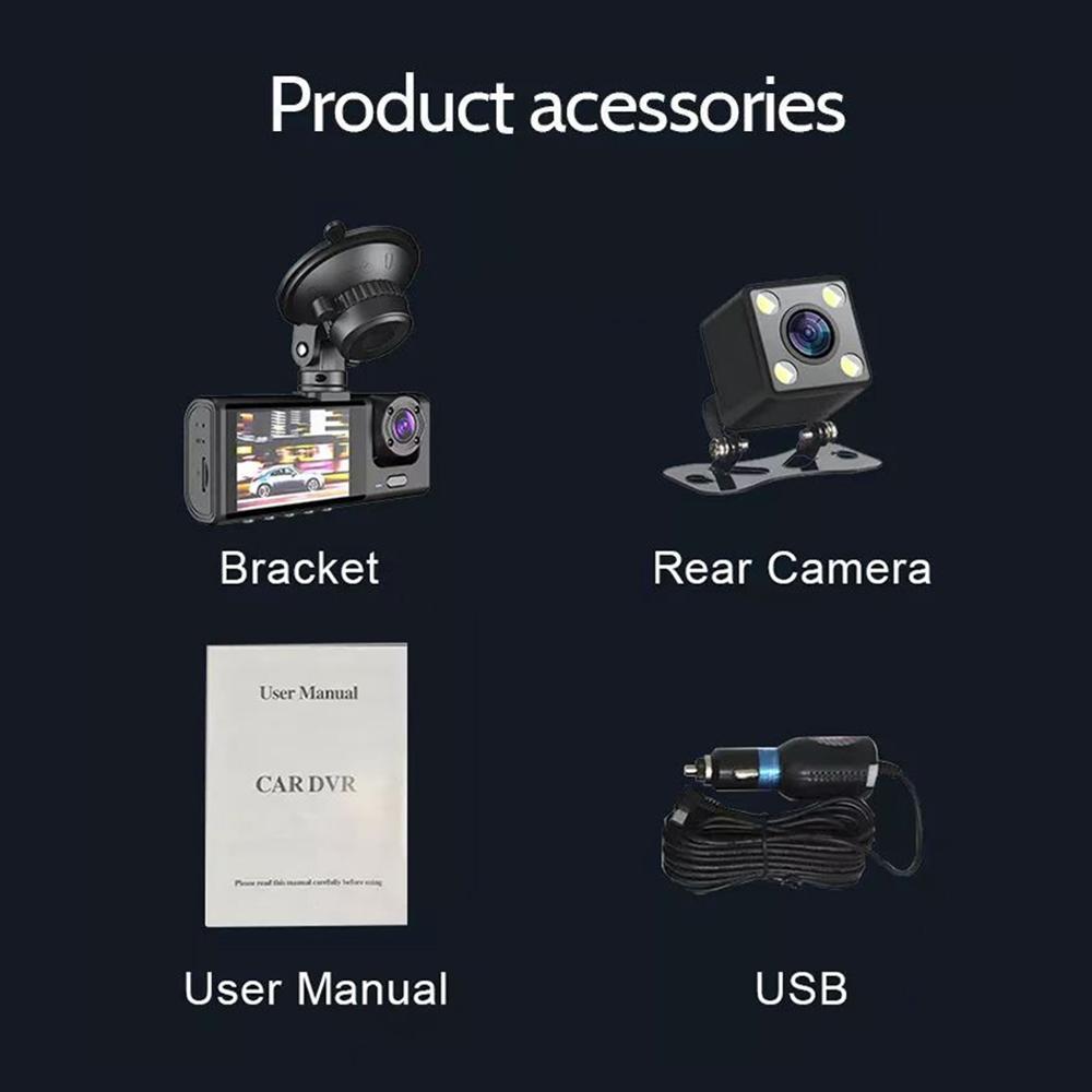 Hd Night Vision Car Driving Recorder with 3 Lenses