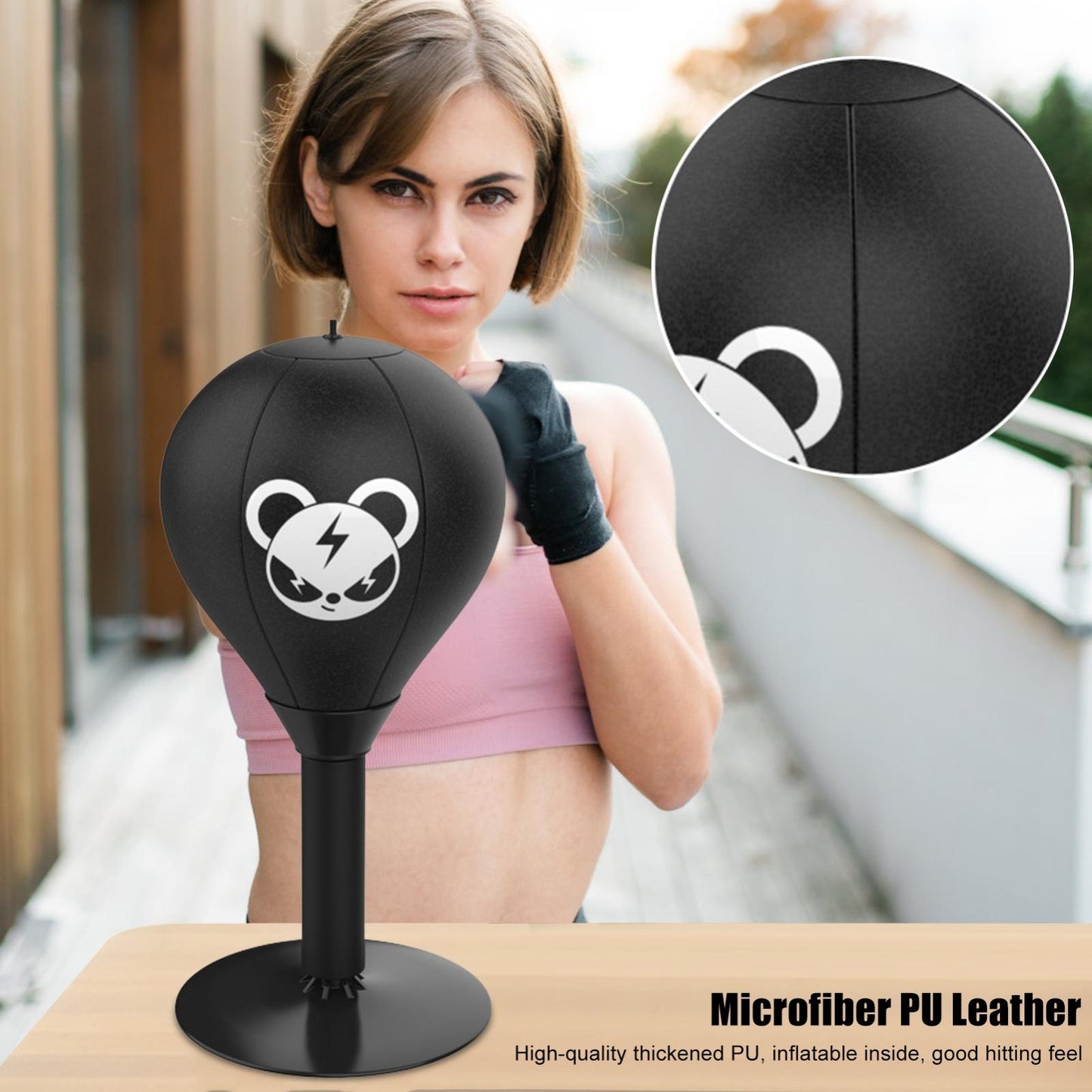Desktop Speed Ball For Boxing Training - Bear Design With Gloves & Pump - Bear+Children Gloves+Pump