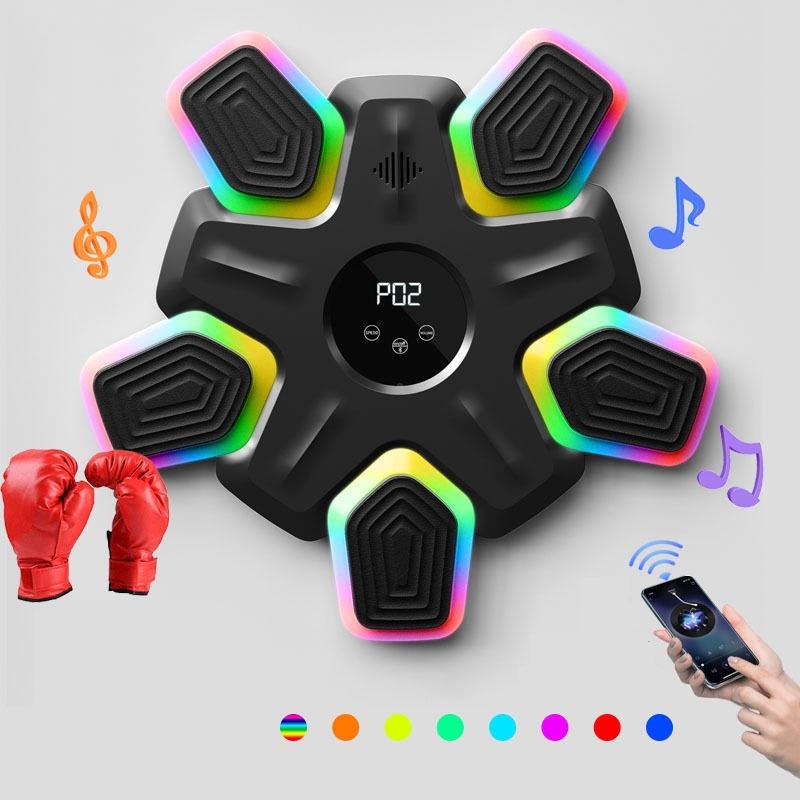 Bluetooth Music Boxing Machine - 4 Modes 9 Speeds Colourful Lights - With Adult Gloves Black