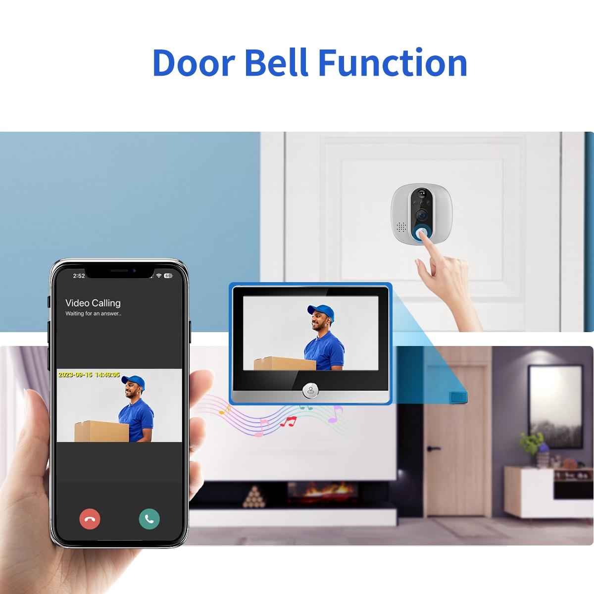 Smart Wifi Door Viewer With Wide-Angle Pir & Night Vision 1080P 4.3 Inch Dingdong Photo