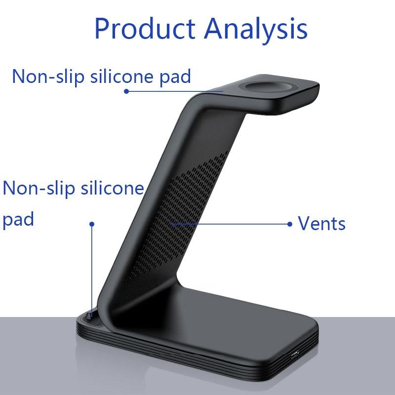 3 In 1 15W Vertical Wireless Charger - Black