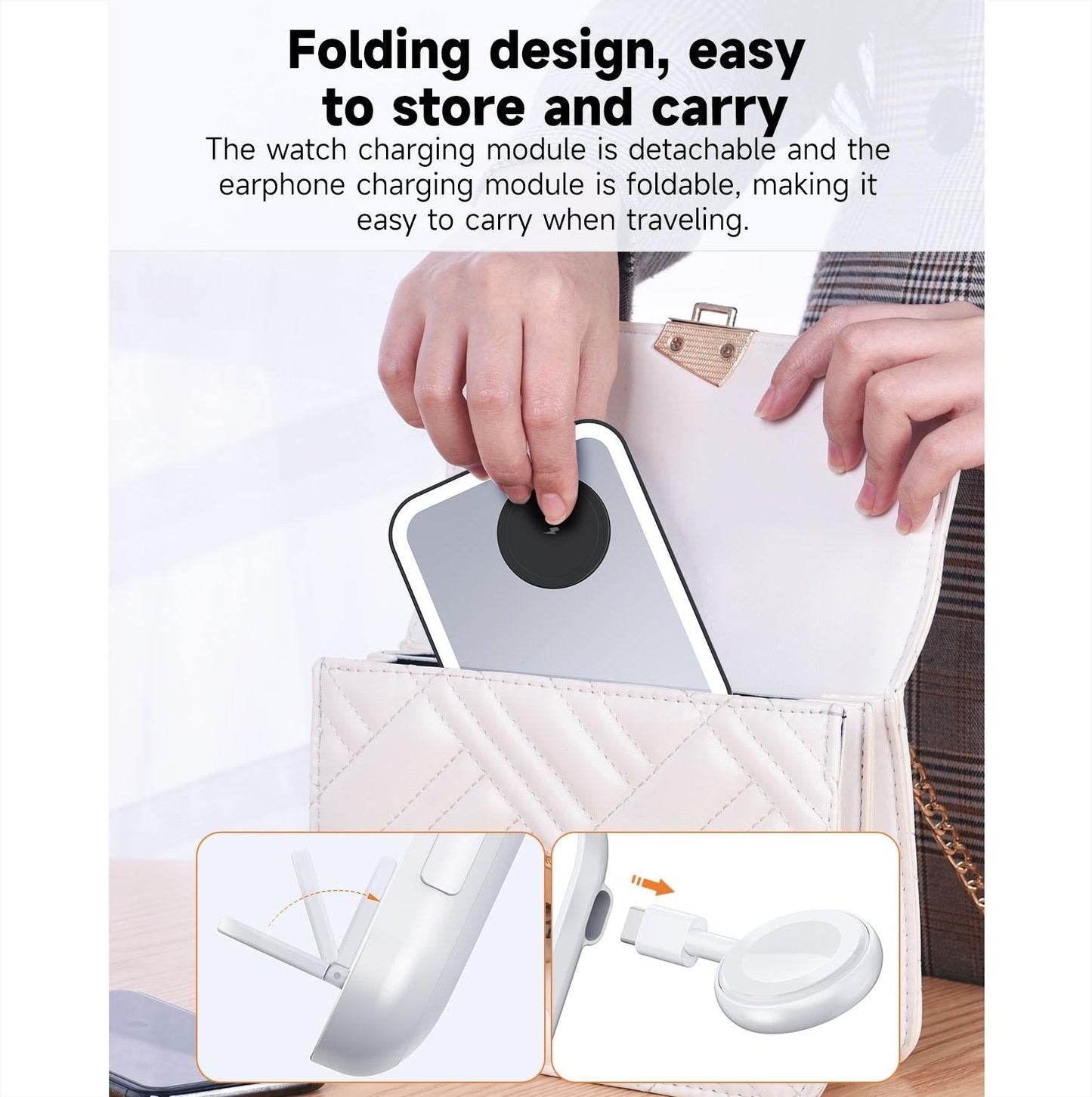 15W 3 In 1 Magnetic Led Makeup Mirror Charger - White