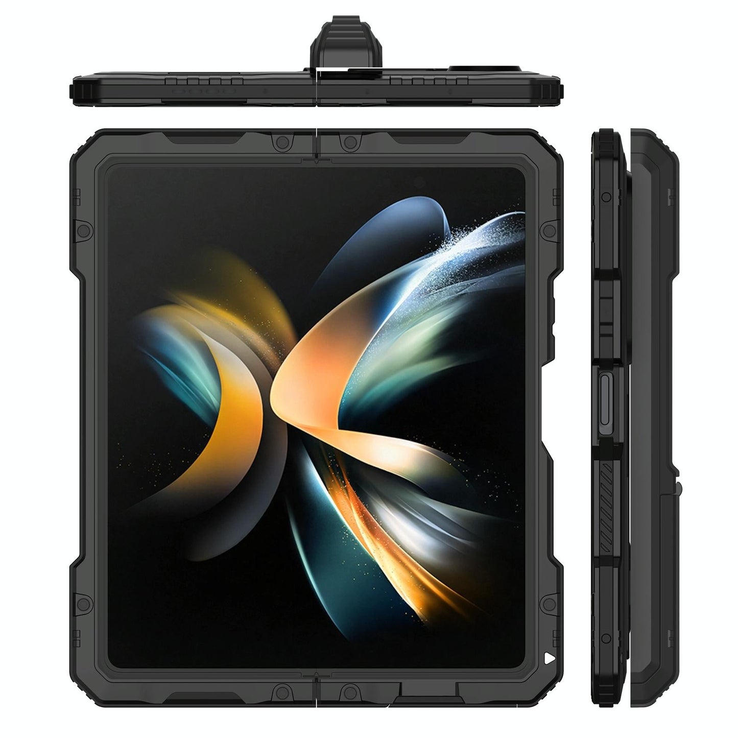 For Samsung Galaxy Z Fold4 5G Waterproof Metal Phone Case With Folding Holder - Black