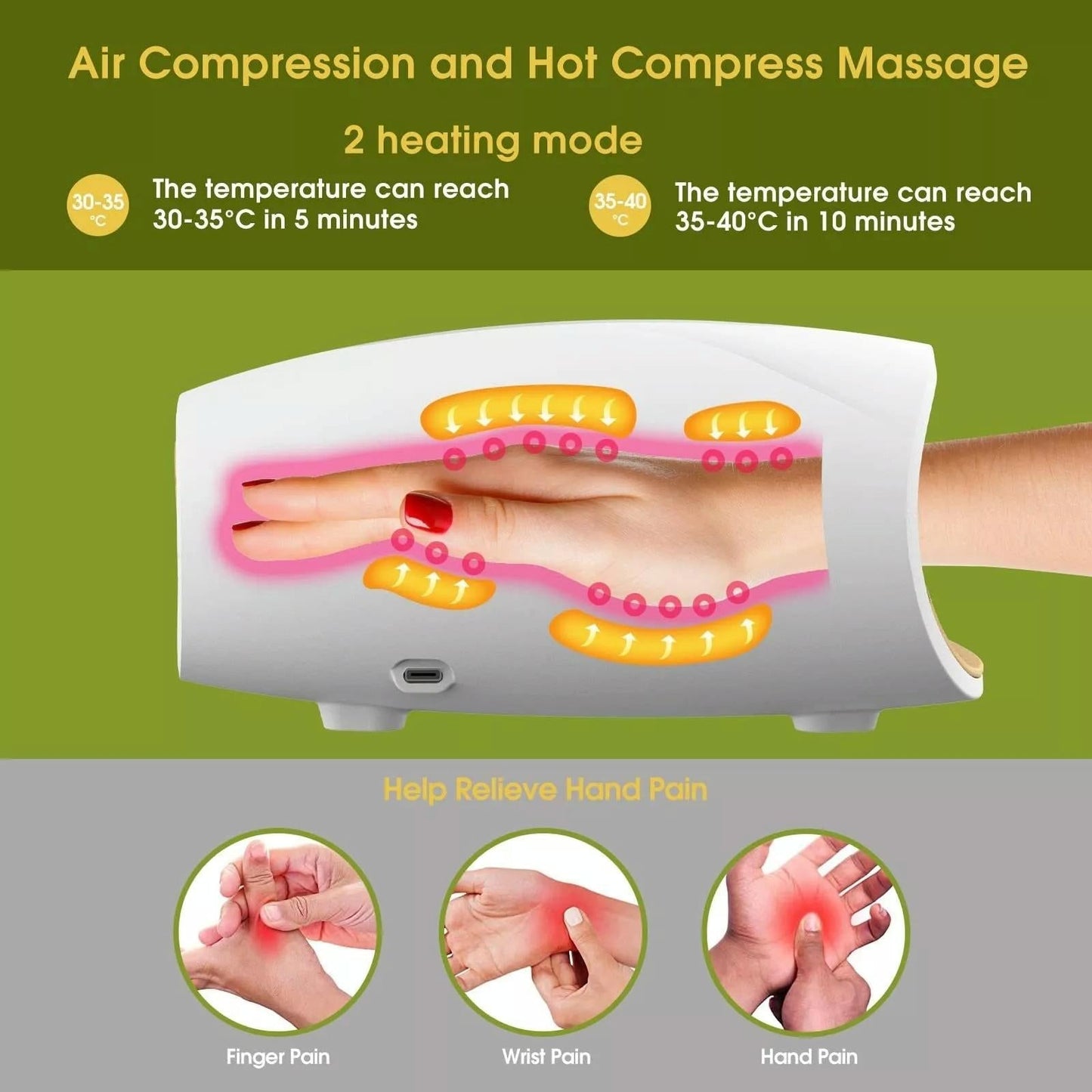 Hand Massager With Heat 3 Intensity Levels Convex Point Massage