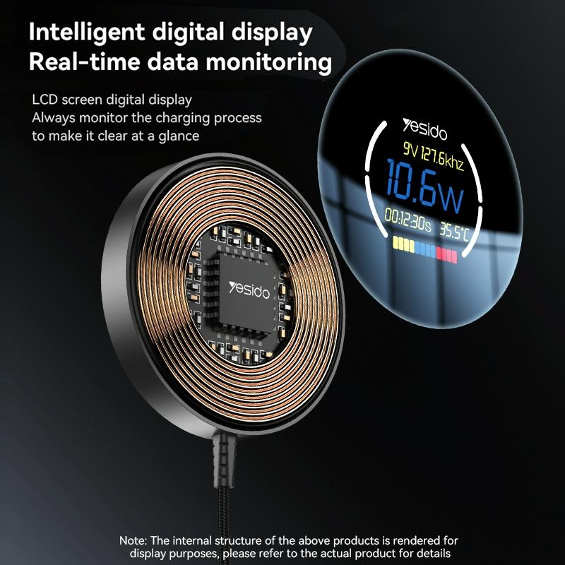 15W Magnetic Wireless Charger With Digital Display 1.2M