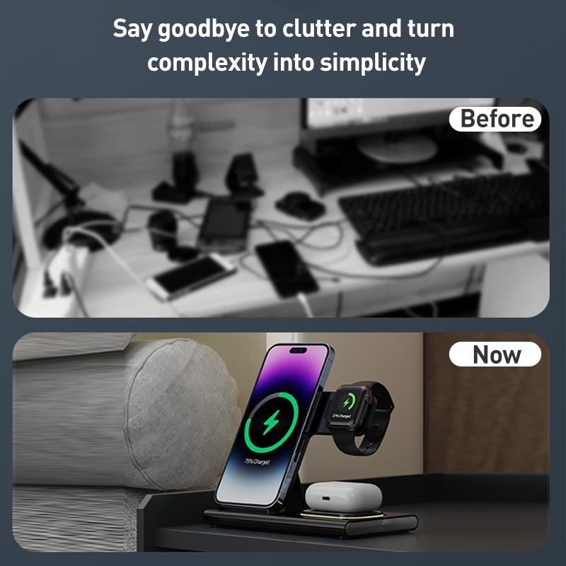 15W 3 In 1 Foldable Wireless Charger - Black