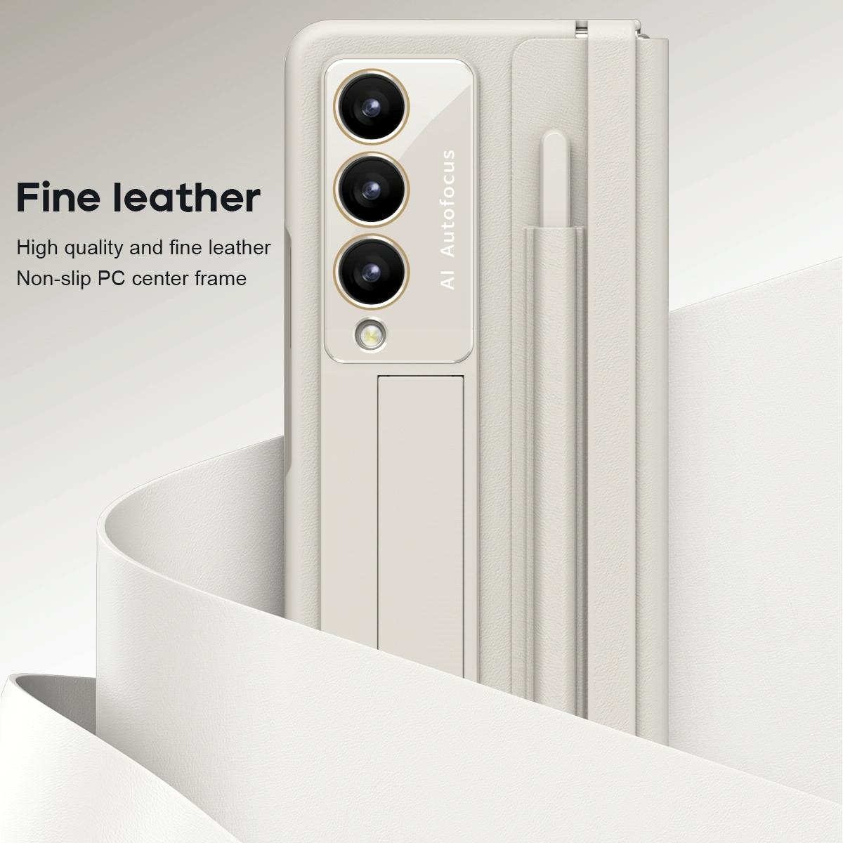 For Samsung Galaxy Z Fold4 5G Phone Case With Pen Slots - Full Coverage - Light Brown