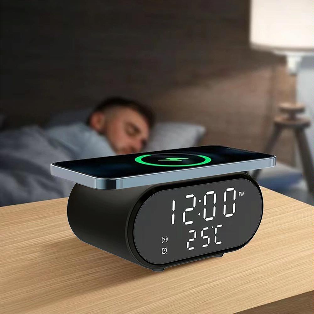 15W Wireless Charger With Mirror & Clock - Black