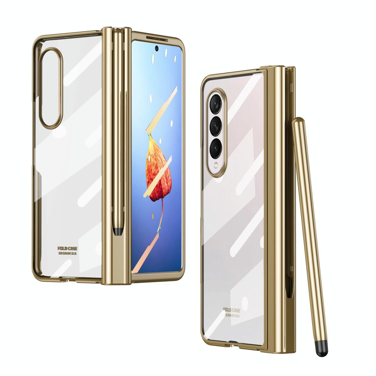 For Samsung Galaxy Z Fold4 5G Case With Pen Slot - Electroplated Full Body - Rose Gold