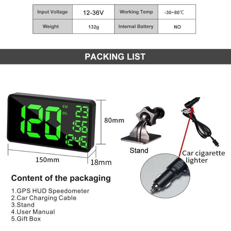 6.2 Inch Hud Car Head Up Display Gps Speed Meter & Alarm