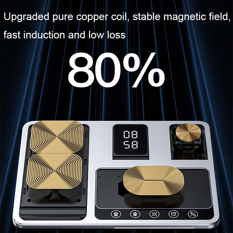 30W 4 In 1 Wireless Charger With Ambient Light Silver / Black