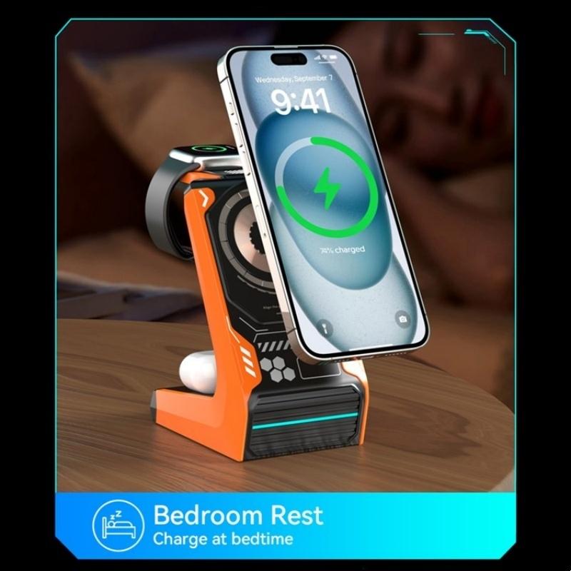 3 In 1 Wireless Charger For Mobile Phone And Earphones - Beige