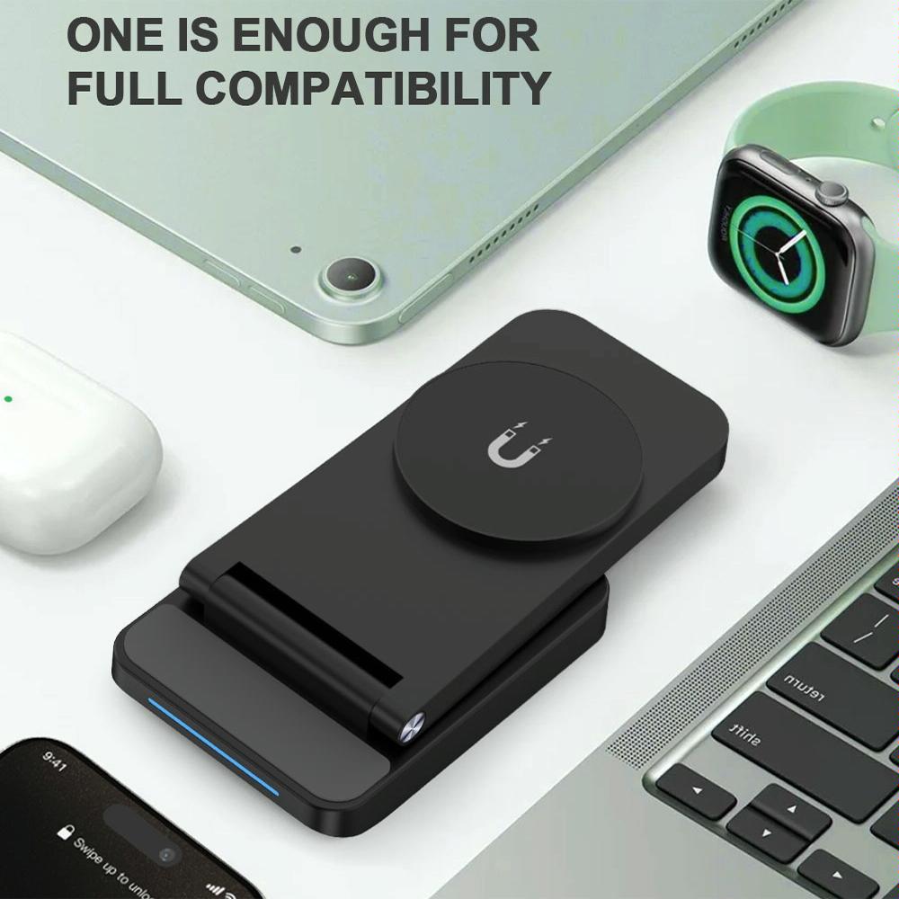 3 In 1 Magnetic Wireless Charger Stand - Black
