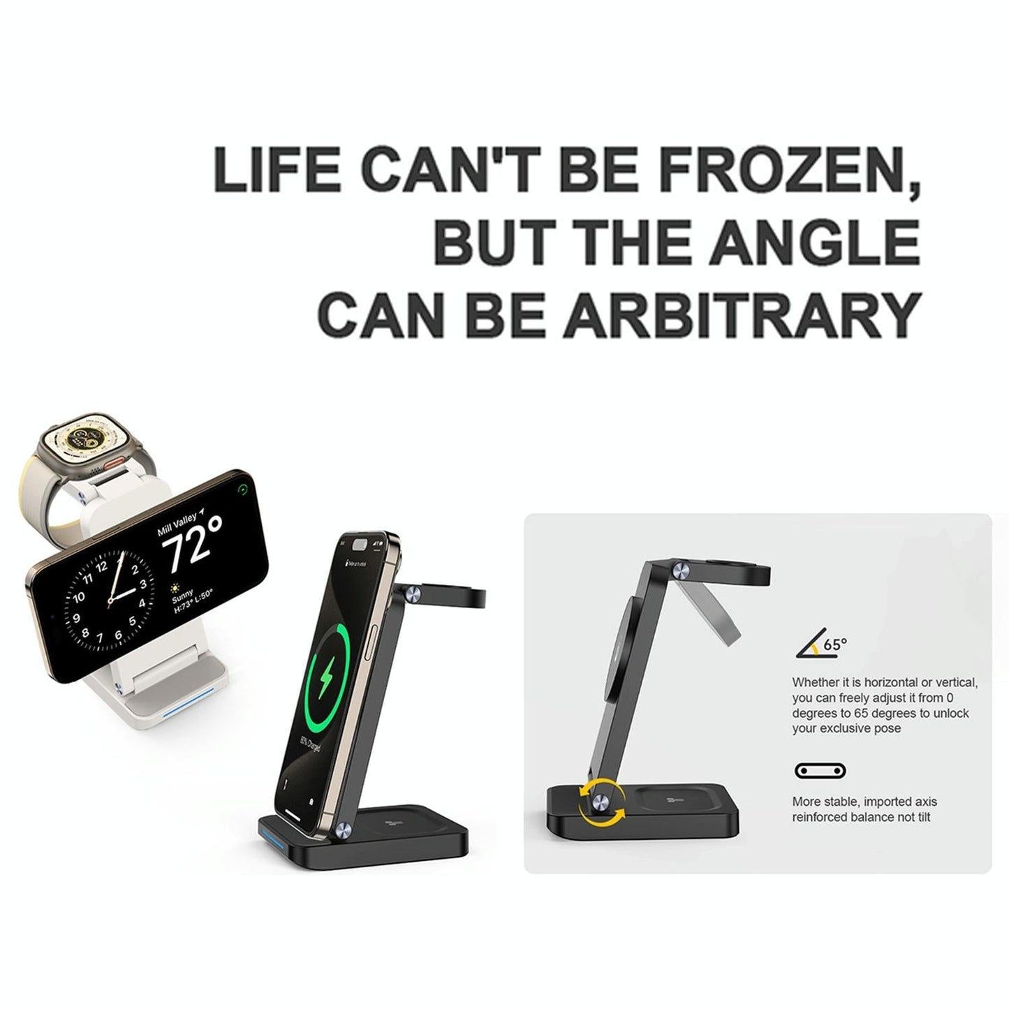 3 In 1 Magnetic Wireless Charger Stand - Black