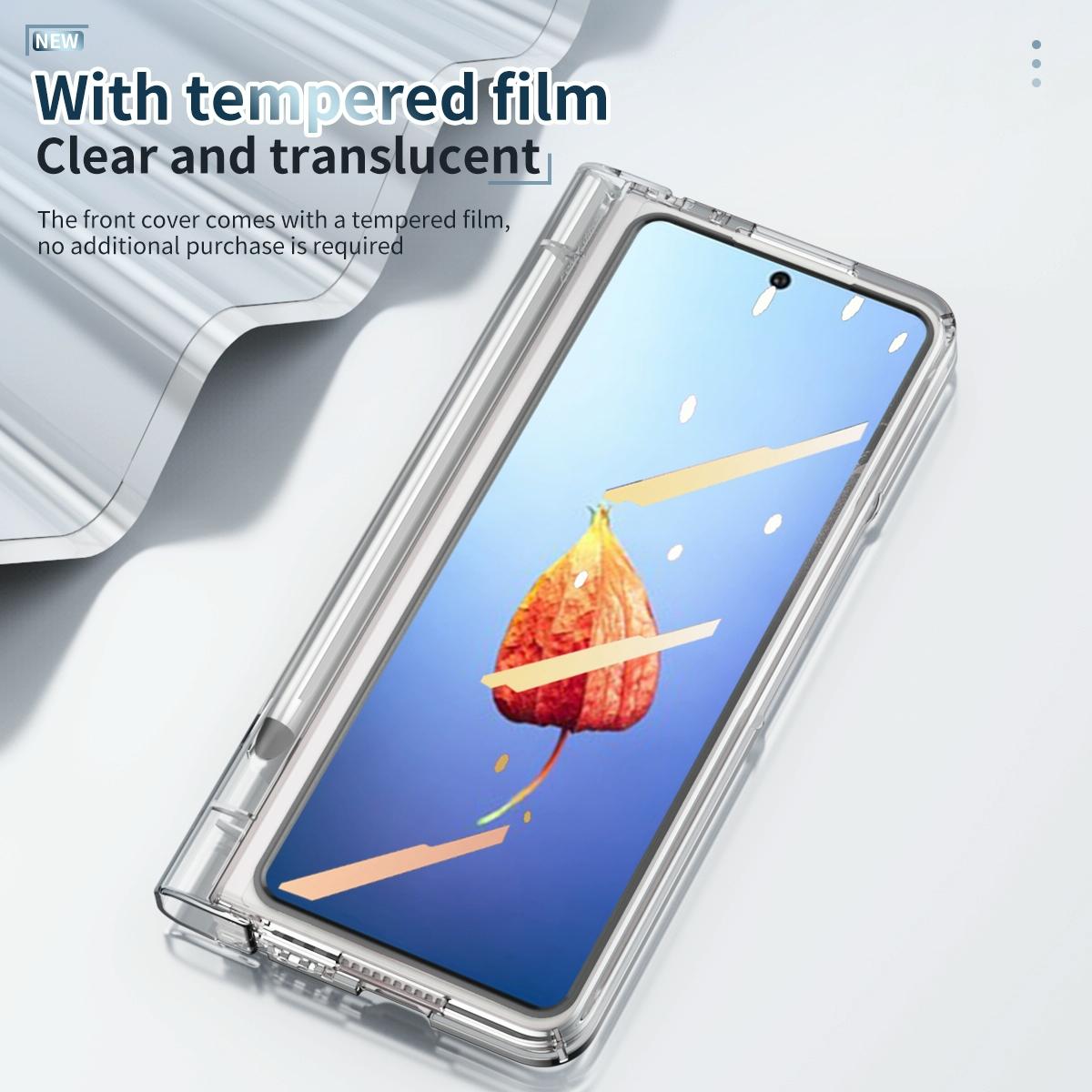 For Samsung Galaxy Z Fold4 5G Full Body Phone Case with Integrated Hinge and Pen Slot - Rose Gold